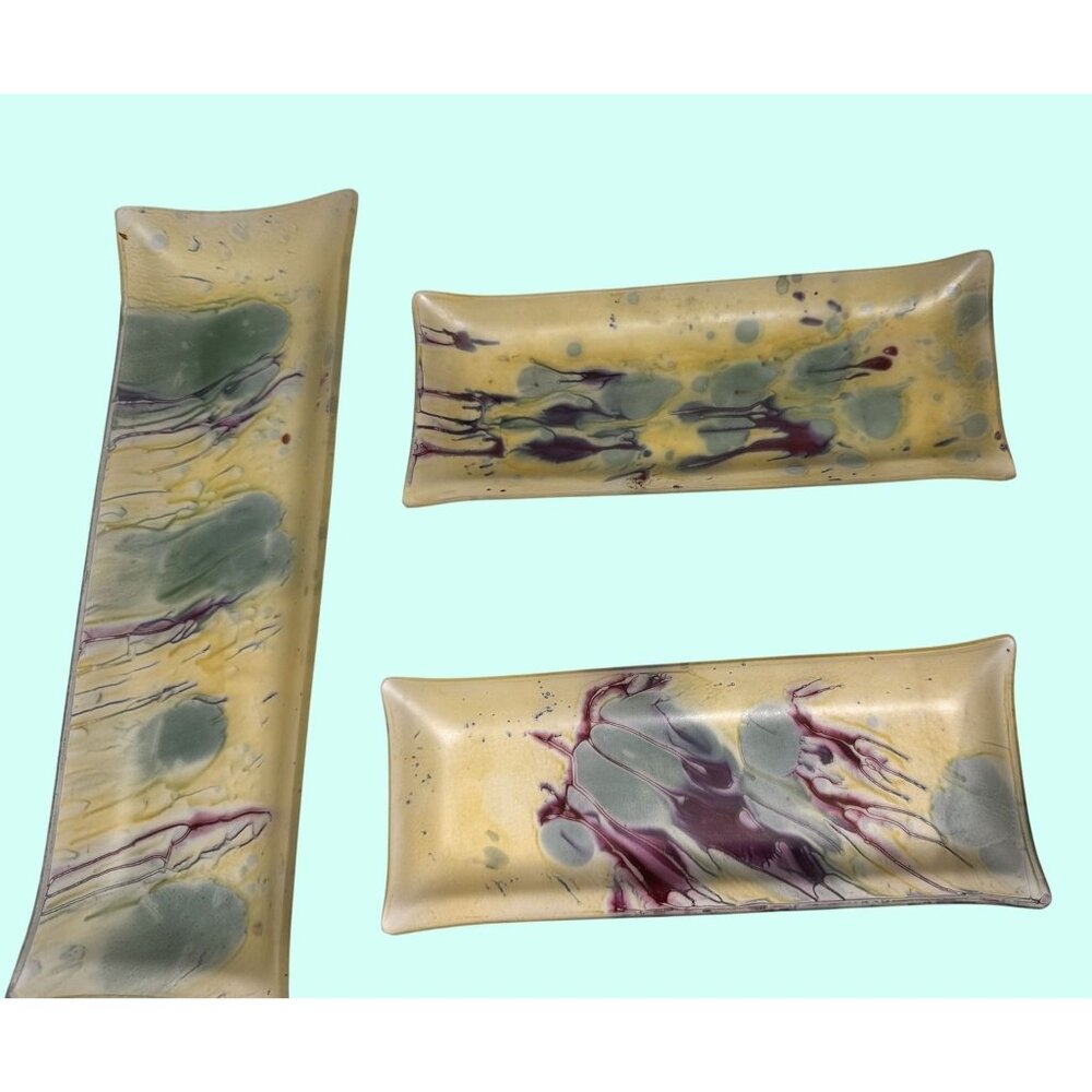 Fused Glass Platter Set With Vaseline Satin Finish sushi h'oderves tray